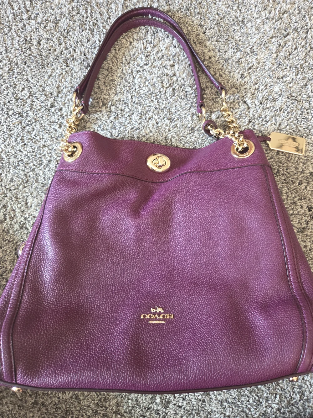 Coach Edie Pebbled Purple Turnlock Chain Bag - Picture 2 of 7